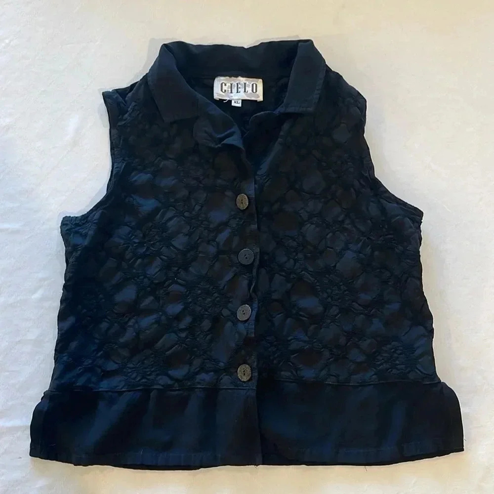 Cielo vintage women’s sleeveless button down up vest top shirt XL EUC